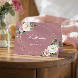 Tarjeta De Agradecimiento Elegante Marco Geométrico Floral Rosa Polvoriento 