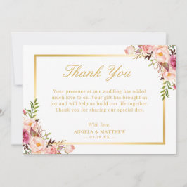Tarjeta De Agradecimiento Elegante Marco Rubor Rosa Floral Gold Gracias