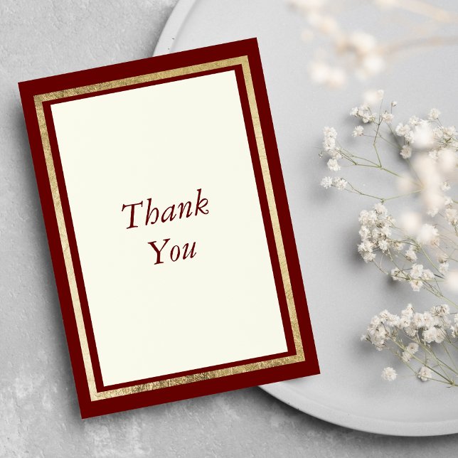 Tarjeta De Agradecimiento Elegante Marfil Moderno Borgoña Oro 50 cumpleaños (Elegant Modern Ivory Burgundy Gold 50th Birthday Thank You Card)