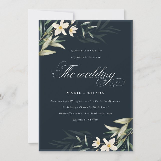Tarjeta De Agradecimiento Elegante marina blanca de vegetación floral Invita (Anverso)