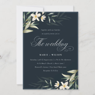Tarjeta De Agradecimiento Elegante marina blanca de vegetación floral Invita