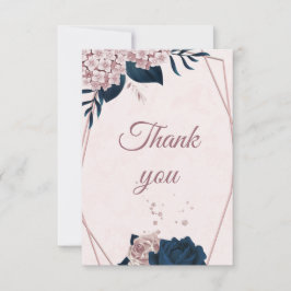 Tarjeta De Agradecimiento elegante marina y flores rosa polvorientas geométr