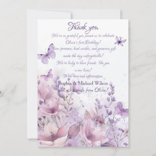 Tarjeta De Agradecimiento Elegante Mariposa de Acuarela Cumpleaños Primero