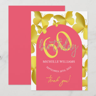 Tarjeta De Agradecimiento Elegante Mariposa Dorada con Caligrafía Brillante 