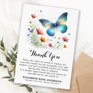Tarjeta De Agradecimiento Elegante Mariposa Floral Memorial Simpatía Funeral