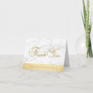 Tarjeta De Agradecimiento Elegante Mármol Blanco Único con Lámina de Oro Gra
