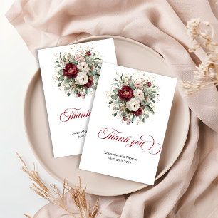 Tarjeta De Agradecimiento Elegante Marsala Floral Verdor Dorado Gracias
