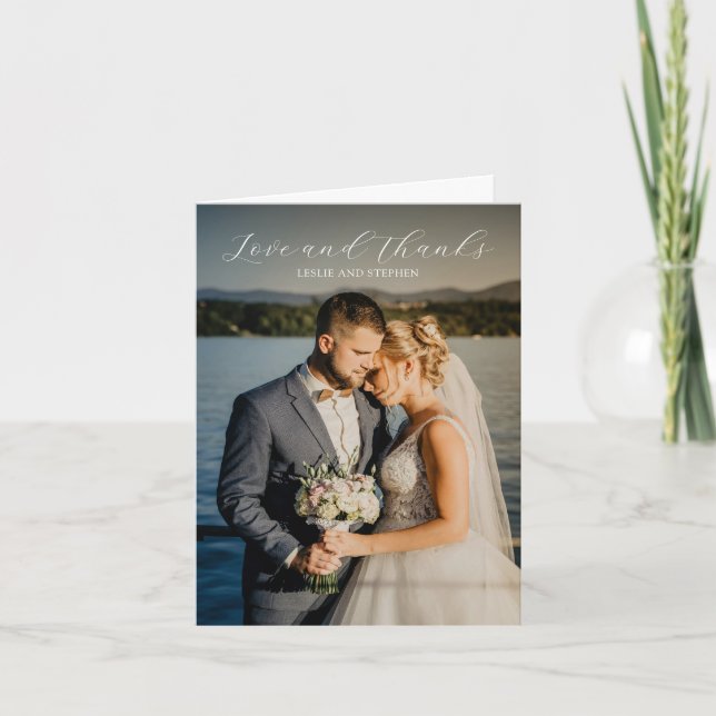 Tarjeta De Agradecimiento Elegante matrimonio de fotos blancas y negras sin  (Anverso)