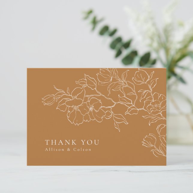 Tarjeta De Agradecimiento Elegante matrimonio floral de otoño dorado (Anverso de pie)