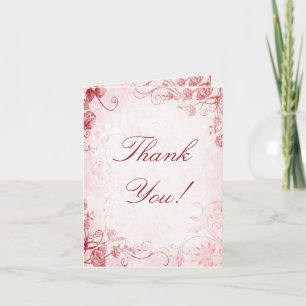 Tarjeta De Agradecimiento Elegante matrimonio rosa y rojo vintage gracias