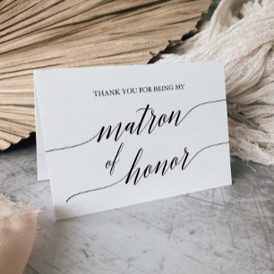 Tarjeta De Agradecimiento Elegante Matrón de Honor de la Caligrafía Negra