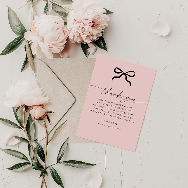 Tarjeta De Agradecimiento Elegante Minimal Bow Baby Shower Gracias (Minimalist Bow Baby Shower Thank You Card )