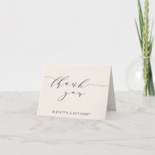 Tarjeta De Agradecimiento Elegante Minimalista Boda Art Déco Escritura Marfi