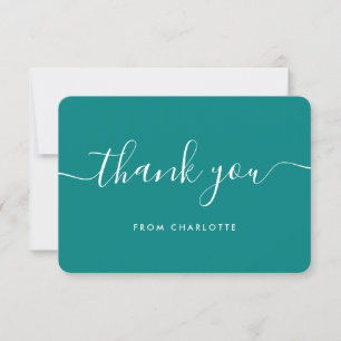 Tarjeta De Agradecimiento Elegante Minimalista Boda Cumpleaños Verde Turques