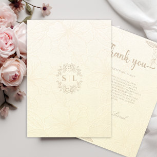 Tarjeta De Agradecimiento Elegante Minimalista Boda floral blanco