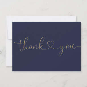Tarjeta De Agradecimiento Elegante Minimalista Corazón De Letra Azul Marino