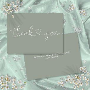 Tarjeta De Agradecimiento Elegante Minimalista Escritura del Corazón Verde S