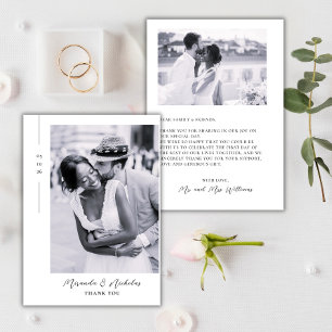 Tarjeta De Agradecimiento Elegante Minimalista Escritura Negra 2 Foto Boda