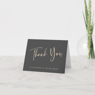Tarjeta De Agradecimiento Elegante minimalista escritura negra boda doblada