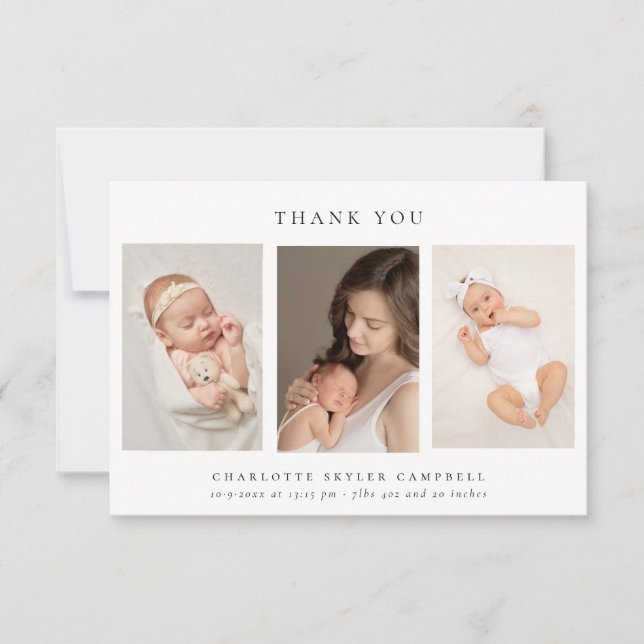 Tarjeta De Agradecimiento Elegante minimalista Gracias 3 Fotos (Anverso)