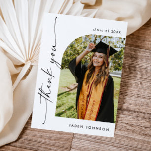 Tarjeta De Agradecimiento Elegante Minimalista Graduación Simple Una Foto