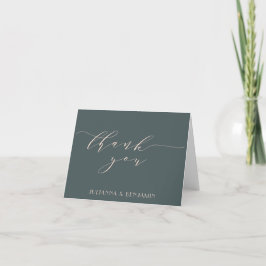 Tarjeta De Agradecimiento Elegante minimalista Verde azulado y Boda de Rubor