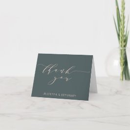Tarjeta De Agradecimiento Elegante minimalista Verde azulado y Boda de Rubor