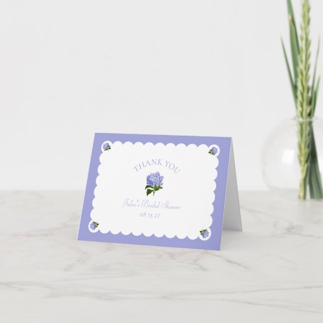 Tarjeta De Agradecimiento Elegante Moda Bridal Shower Lavender Blue Hydrange (Anverso)