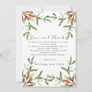 Tarjeta De Agradecimiento Elegante Moda de otoño deja la boda de otoño