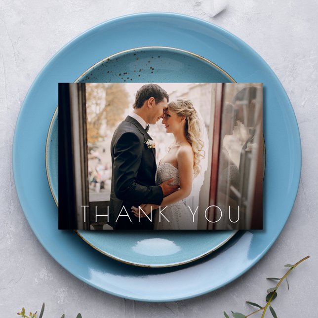 Tarjeta De Agradecimiento Elegante Moda Dos Bodas De Fotos Gracias (Elegant Chic Two Photo Wedding Thank You Card)