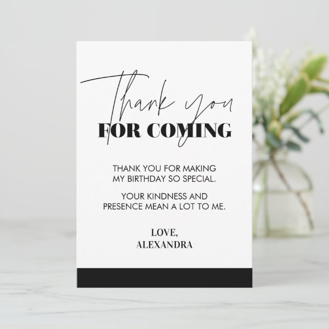 Tarjeta De Agradecimiento Elegante Moda manuscrita negro y blanco (Anverso de pie)