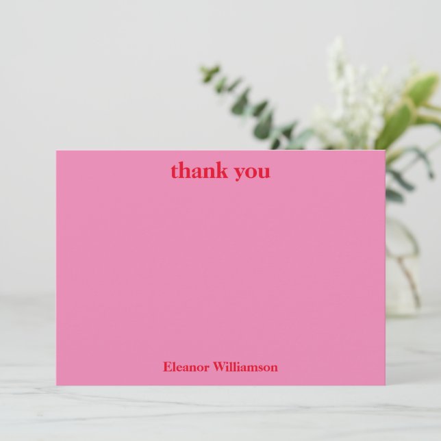 Tarjeta De Agradecimiento Elegante Moda Personalizado Rojo Rosa Ducha Bridal (Anverso de pie)