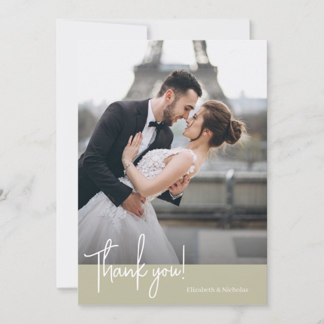 Tarjeta De Agradecimiento Elegante Moda Sage Green Boda (Anverso)