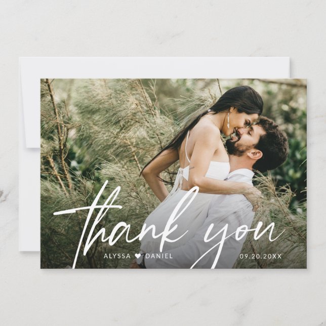 Tarjeta De Agradecimiento Elegante Moda Script Boda de foto Personalizado (Anverso)