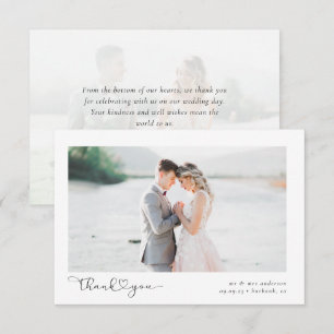 Tarjeta De Agradecimiento Elegante Moda Script Boda Foto