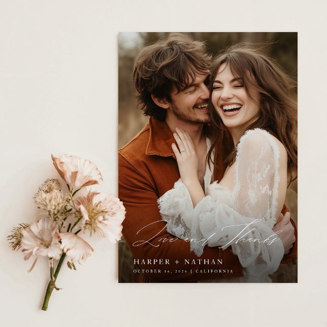 Tarjeta De Agradecimiento Elegante Moda Script Boda Foto (Subido por el creador)