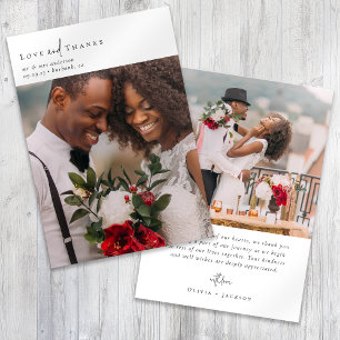 Tarjeta De Agradecimiento Elegante Moda Script Boda Foto