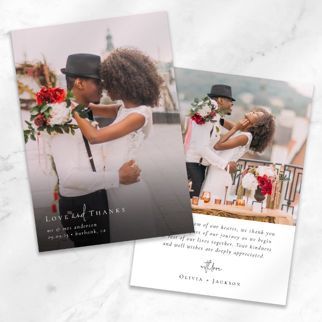 Tarjeta De Agradecimiento Elegante Moda Script Boda Foto (Subido por el creador)