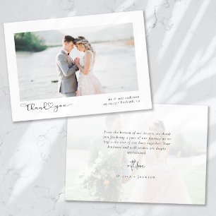 Tarjeta De Agradecimiento Elegante Moda Script Boda Foto