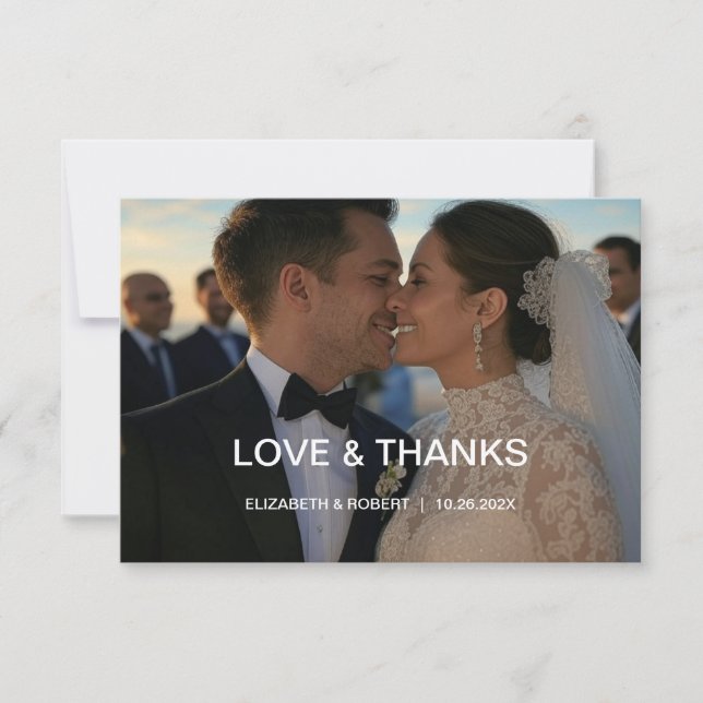 Tarjeta De Agradecimiento Elegante Moda Script Love Heart Boda 2 Fotos (Anverso)