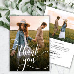 Tarjeta De Agradecimiento Elegante Moda Tipografía Script 2 Boda de fotograf<br><div class="desc">Tarjeta De Agradecimiento Del Moderno Guión De Moda Boho 2 Boda De Fotografía. Elegante plantilla de boda de agradecimiento con una foto vertical completa en el frente con el texto "Gracias" en una tipografía con letras a mano agitada y caprichosa cruz guión de letra blanco sobre la imagen. En el...</div>