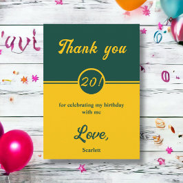 Tarjeta De Agradecimiento Elegante Moda Verde Y Dorado 20 cumpleaños