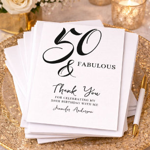 Tarjeta De Agradecimiento Elegante Moderno Blanco Negro Cincuenta Cumpleaños