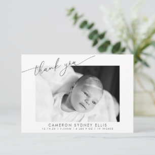 Tarjeta De Agradecimiento Elegante Moderno Minimalista Letra Foto Nacimiento
