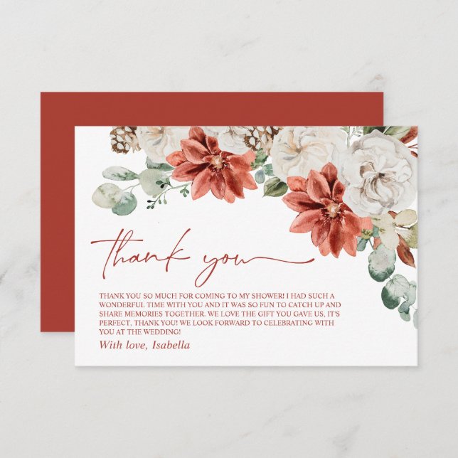 Tarjeta De Agradecimiento Elegante Moderno Rojo Invierno Navidad Despedida d (Anverso / Reverso)