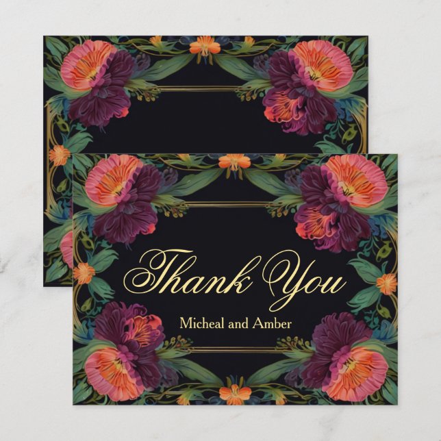 Tarjeta De Agradecimiento Elegante moho victoriano oscuro magenta rosa flora (Anverso / Reverso)