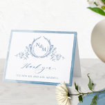 Tarjeta De Agradecimiento Elegante Monograma Azul, Boda acuarela Gracias<br><div class="desc">Gracias a sus invitados con una elegante tarjeta de agradecimiento de boda personalizada. Diseño con delicado marco de color azul, hermoso monograma botánico dibujado a mano azul con iniciales de parejas, elegante frase de agradecimiento y sección de texto para personalizarlo como quieras en el frente y en la parte posterior....</div>