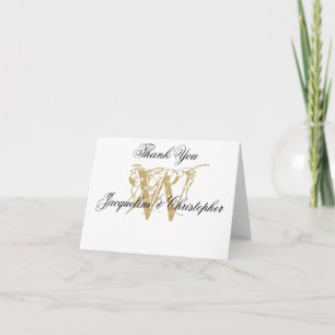 Tarjeta De Agradecimiento Elegante Monograma blanco Boda blanco dorado plega