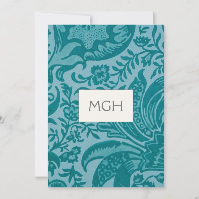 Tarjeta De Agradecimiento Elegante Monograma Botánico Verde azulado (Anverso)