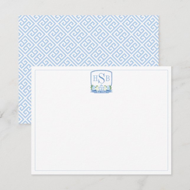 Tarjeta De Agradecimiento Elegante Monograma Chino Azul Y Blanco (Anverso / Reverso)